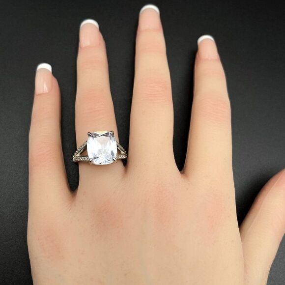 .925 Sterling Silver with White Diamond Cubic Zirconia Radiant Cut Ring Size 6 - Picture 9 of 9